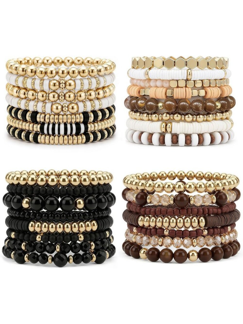 Boho Stackable Beaded Bracelets Set for Women - Multi-Layer Gold Accent Jewelry